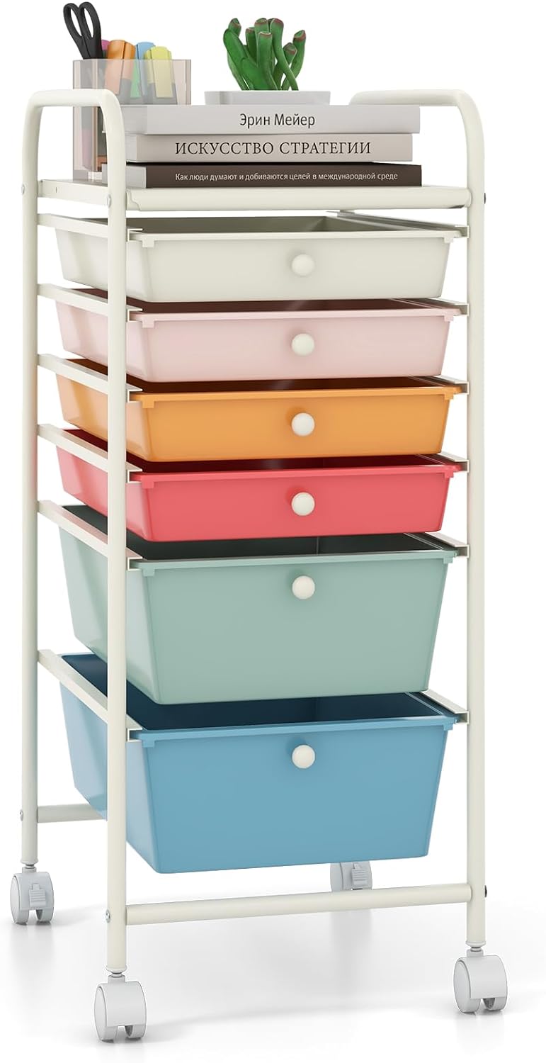 Goflame 6 Storage Drawer Cart Rolling Organizer Cart for Tools
