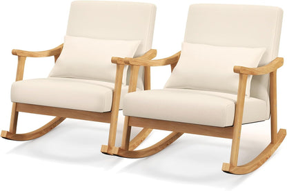 Goflame Upholstered Rocking Chair - Modern Rocker with Rubber Wood Frame, Comfy Backrest & Seat