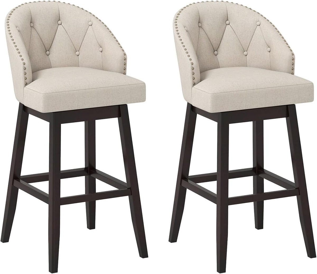Goflame Modern Upholstered Bar Stools Set of 2/4, 31" Bar Height Swivel Kitchen Stools w/Button-Tufted Back