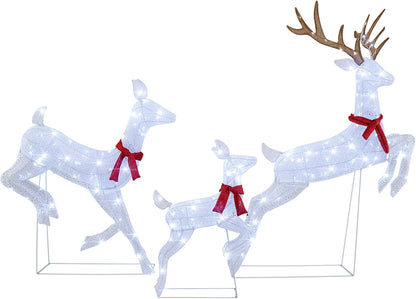 Goflame 3-Piece Large Lighted Christmas Reindeer Family, Light up Xmas Decorations w/255 LED Lights & Scarves