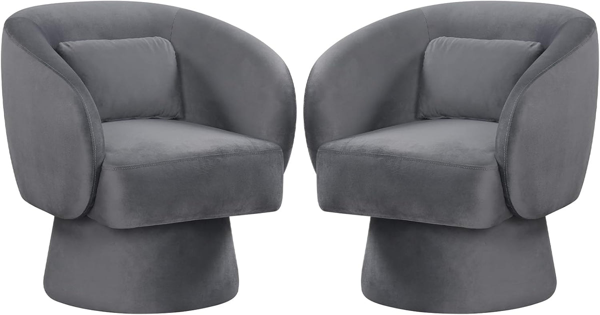 Goflame Swivel Accent Chair Upholstered Barrel Chair with Curved Back & Removable Lumbar Pillow