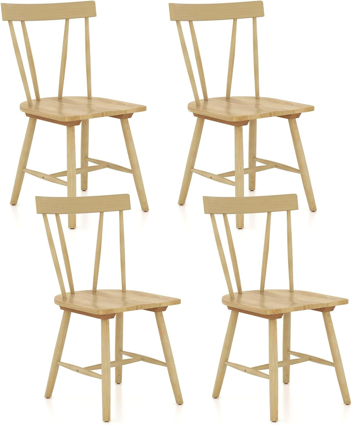 Goflame Windsor Chairs, Armless Dining Chairs with Solid Rubber Wood Frame