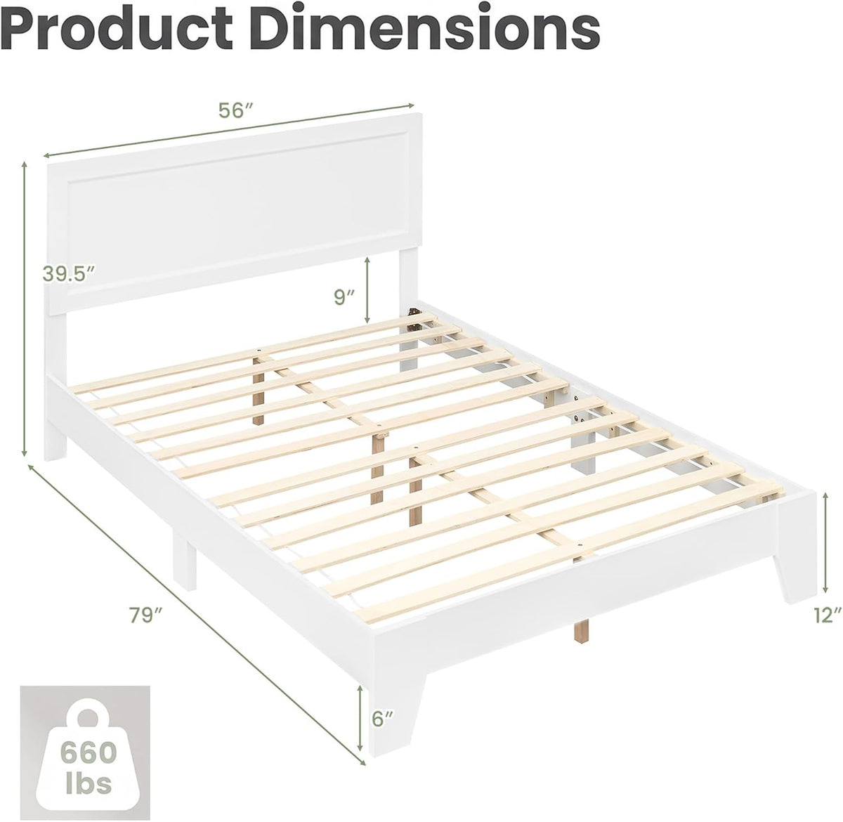 Goflame Twin/Full/Queen Size Wooden Bed Frame with Wood Slat Support