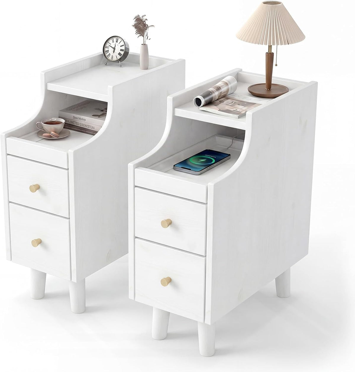 Goflame Narrow Nightstand with 2 Drawers for Small Spaces (1/2)