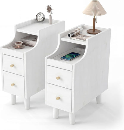 Goflame Narrow Nightstand with 2 Drawers for Small Spaces (1/2)