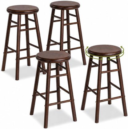 Goflame 24 Inch Swivel Bar Stools Set of 2, Rubber Wood, Walnut | Round Bar Chairs w/Backless Design