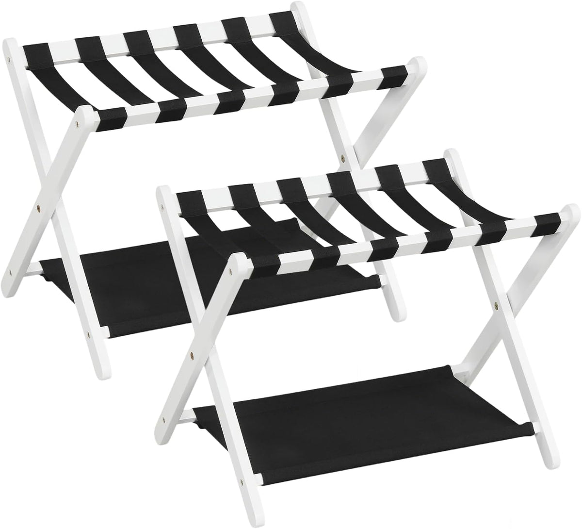 Goflame Folding Luggage Rack | Solid Rubber Wood Suitcase Stand with Storage Shelves