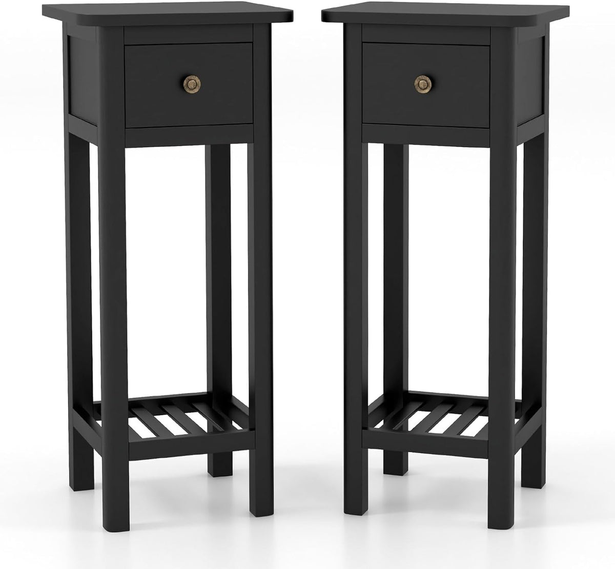 Goflame Narrow End Table with Drawer, Tall Acacia Wood Side Table with Bottom Shelf, Modern Bedside Tables