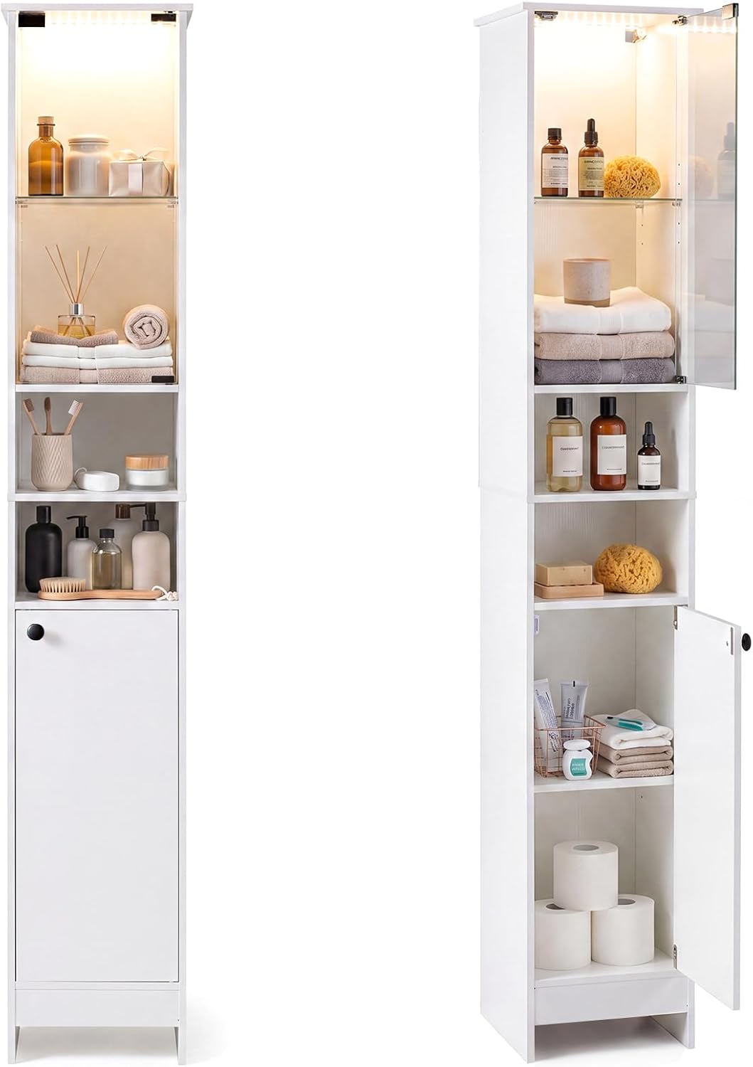 Goflame Tall Narrow Bathroom Cabinet with Lights & Remote Control (1/2)