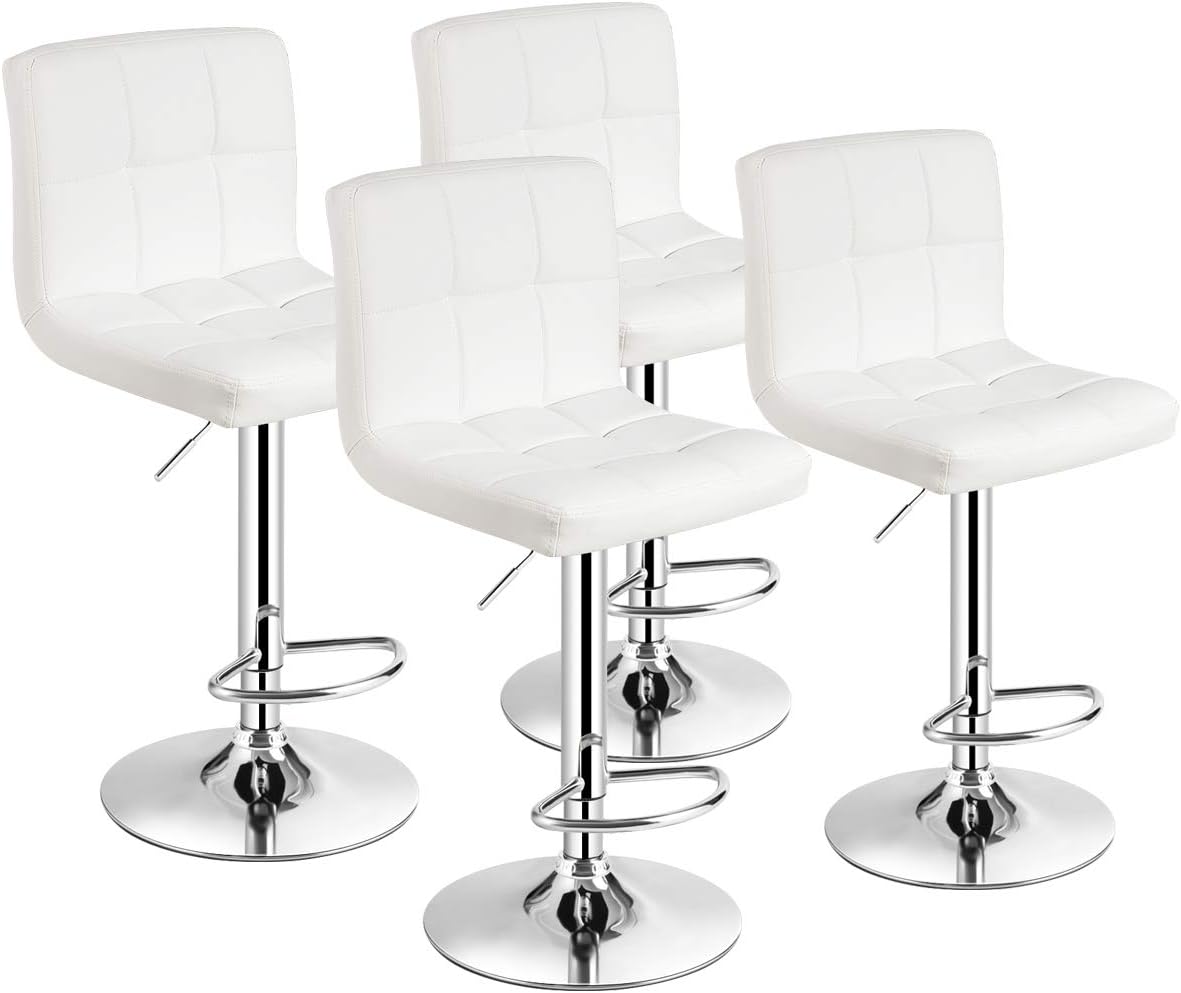Goflame Bar Stool, Modern Swivel Adjustable Armless Barstools, Square Counter Height PU Leather Bar Stools