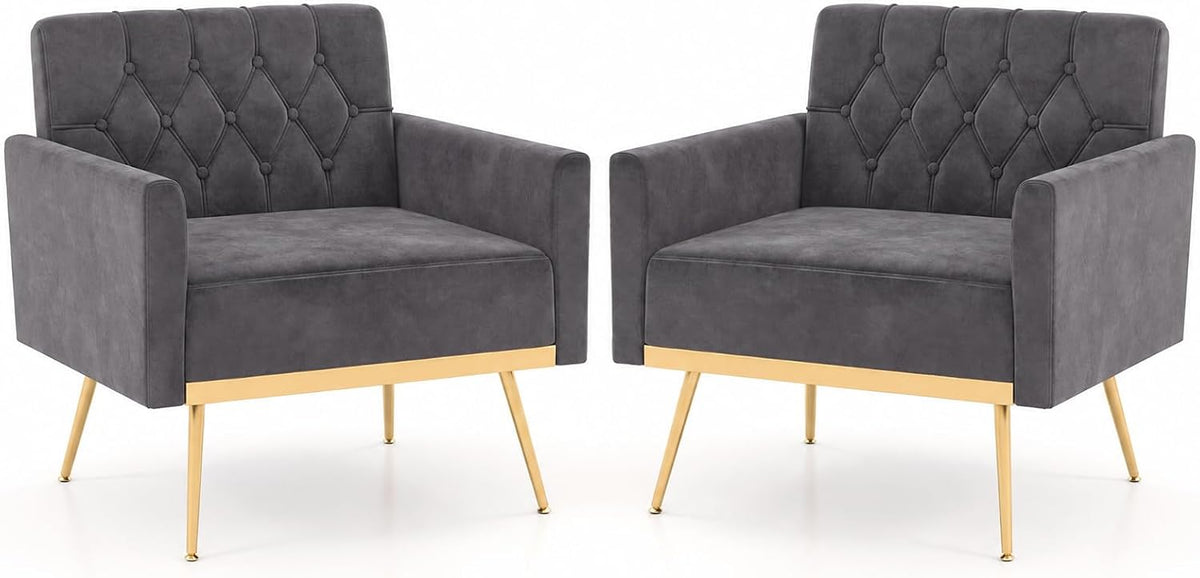 Goflame Modern Velvet Accent Chair Set of 1/2, Mid-Century Upholstered Single Sofa Chair w/Button Tufted Back