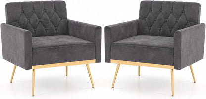 Goflame Modern Velvet Accent Chair Set of 1/2, Mid-Century Upholstered Single Sofa Chair w/Button Tufted Back