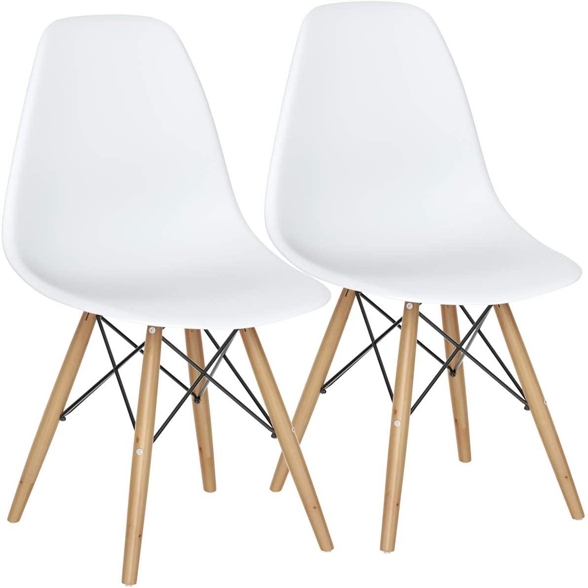Pre Assembled Mid Century Modern Dining Chairs Set of 2, White - Goflameus