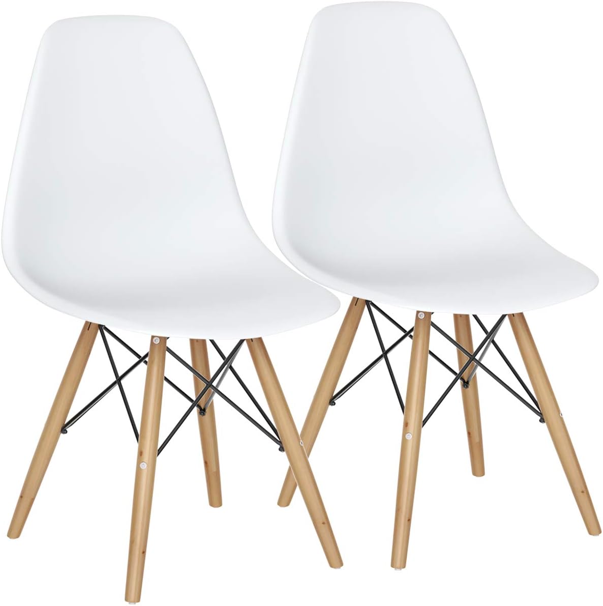 Goflame Dining DSW Chairs with Linen Cushion, Modern Mid Century Shell Chairs w/ Wood Legs