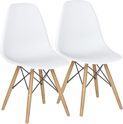 Goflame Dining DSW Chairs with Linen Cushion, Modern Mid Century Shell Chairs w/ Wood Legs