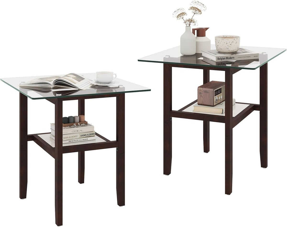 Goflame Small Coffee Table 24" Glass End Table