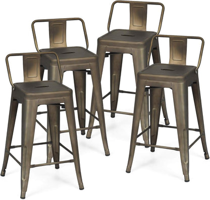 Goflame Metal Bar Stools Set of 4, 24" Counter Height Modern Industrial Barstools w/Removable Bucket Back & Footrest