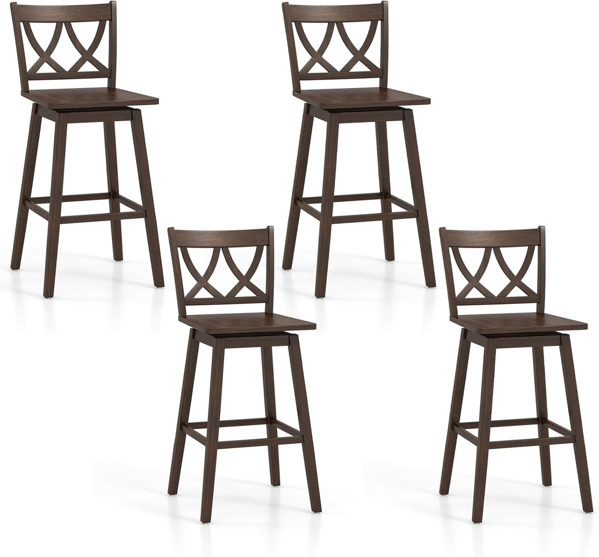 Goflame 29" Bar Stools Set of 2/4, Swivel Wooden Bar Chairs with Rubber Wood Frame, for Kitchen Island, Restaurant & Pub, Dark Grey