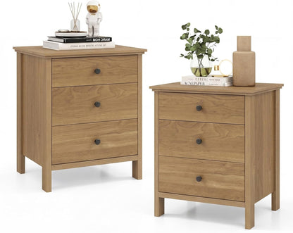 Goflame Nightstand with Drawers Solid Structure Side Table for Storage Bedroom