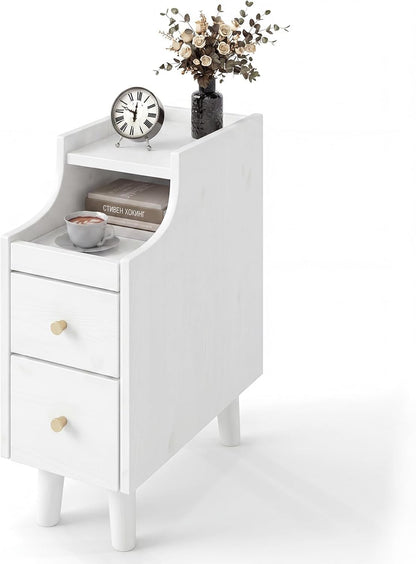 Goflame Narrow Nightstand with 2 Drawers for Small Spaces (1/2)