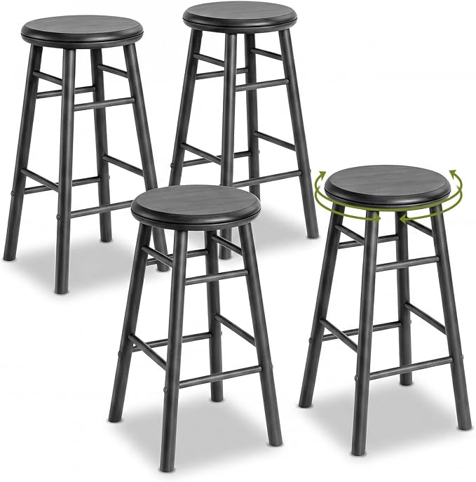 Goflame 24 Inch Swivel Bar Stools Set of 2, Rubber Wood, Walnut | Round Bar Chairs w/Backless Design