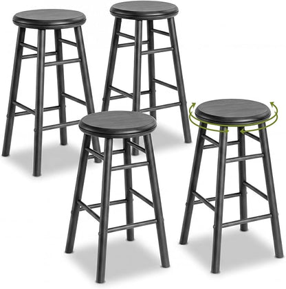 Goflame 24 Inch Swivel Bar Stools Set of 2, Rubber Wood, Walnut | Round Bar Chairs w/Backless Design