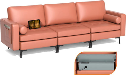 Goflame 97" Sectional Sofa Couch, 3-Seater Modular Sleeper with USB Ports