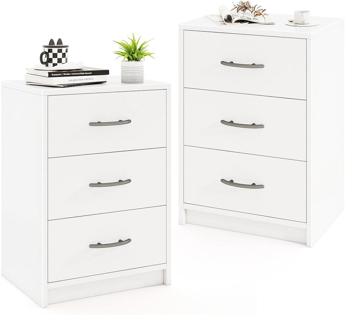 Goflame Nightstand with 3 Drawers, Modern Night Stand with Storage Drawers, White