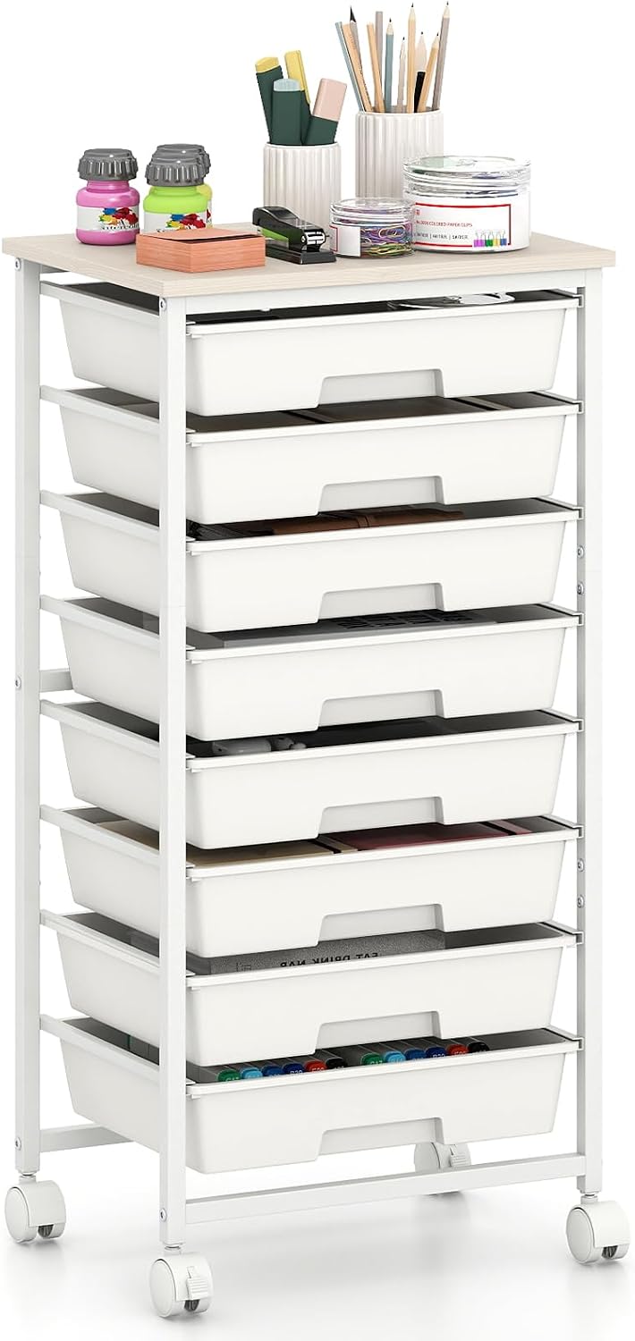 GOFLAME Rolling Storage Cart with Wooden Top, Macaron Color