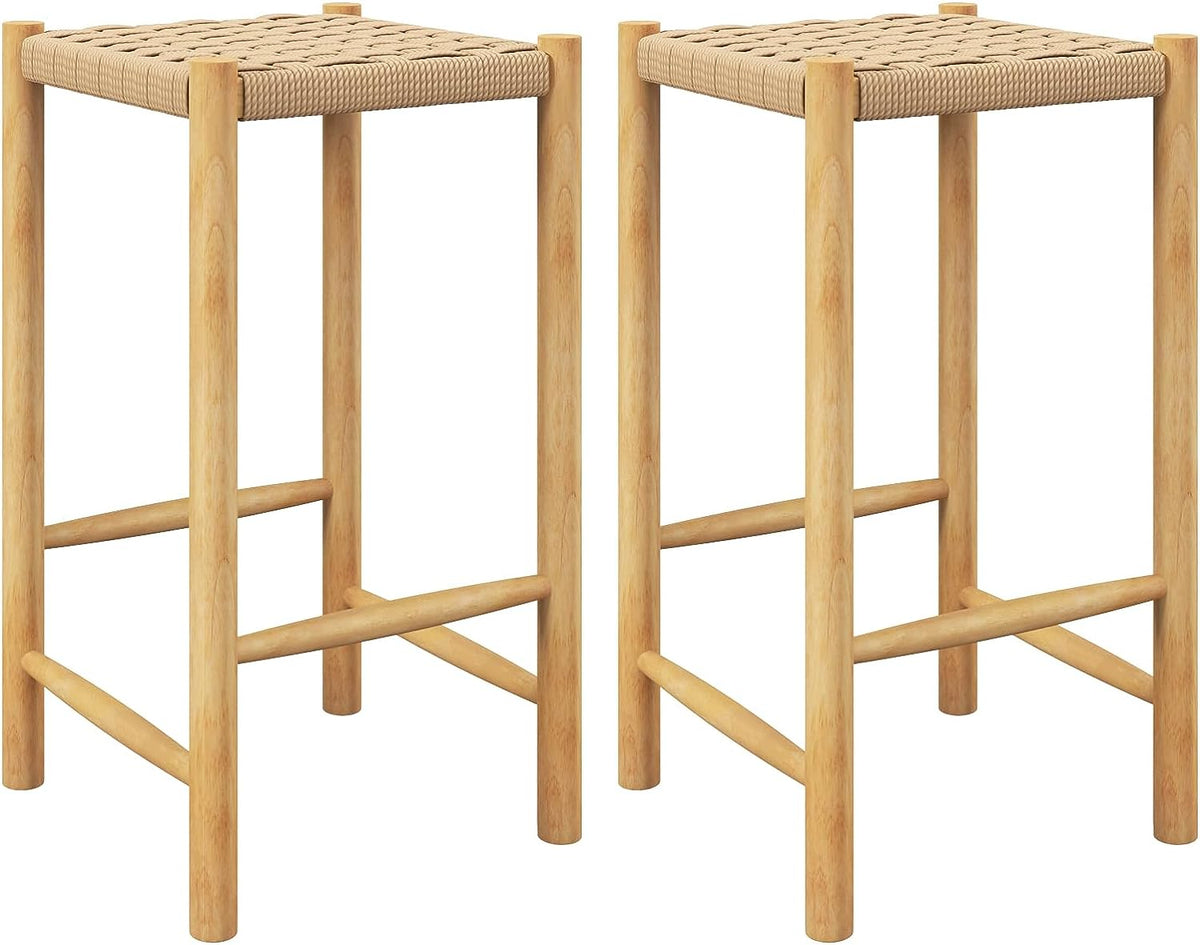 Goflame Wood Stools Set of 2, 18" Tall Boho Backless Stool Chairs with Rubber Wood Legs