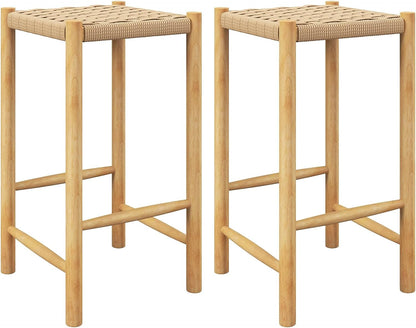Goflame Wood Stools Set of 2, 18" Tall Boho Backless Stool Chairs with Rubber Wood Legs
