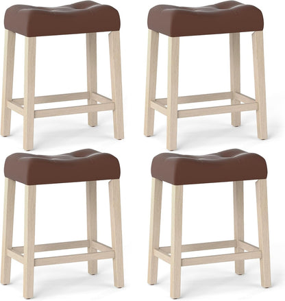 Goflame 24" Bar Stools Set of 2/4, Upholstered Counter Height Saddle Bar Stools
