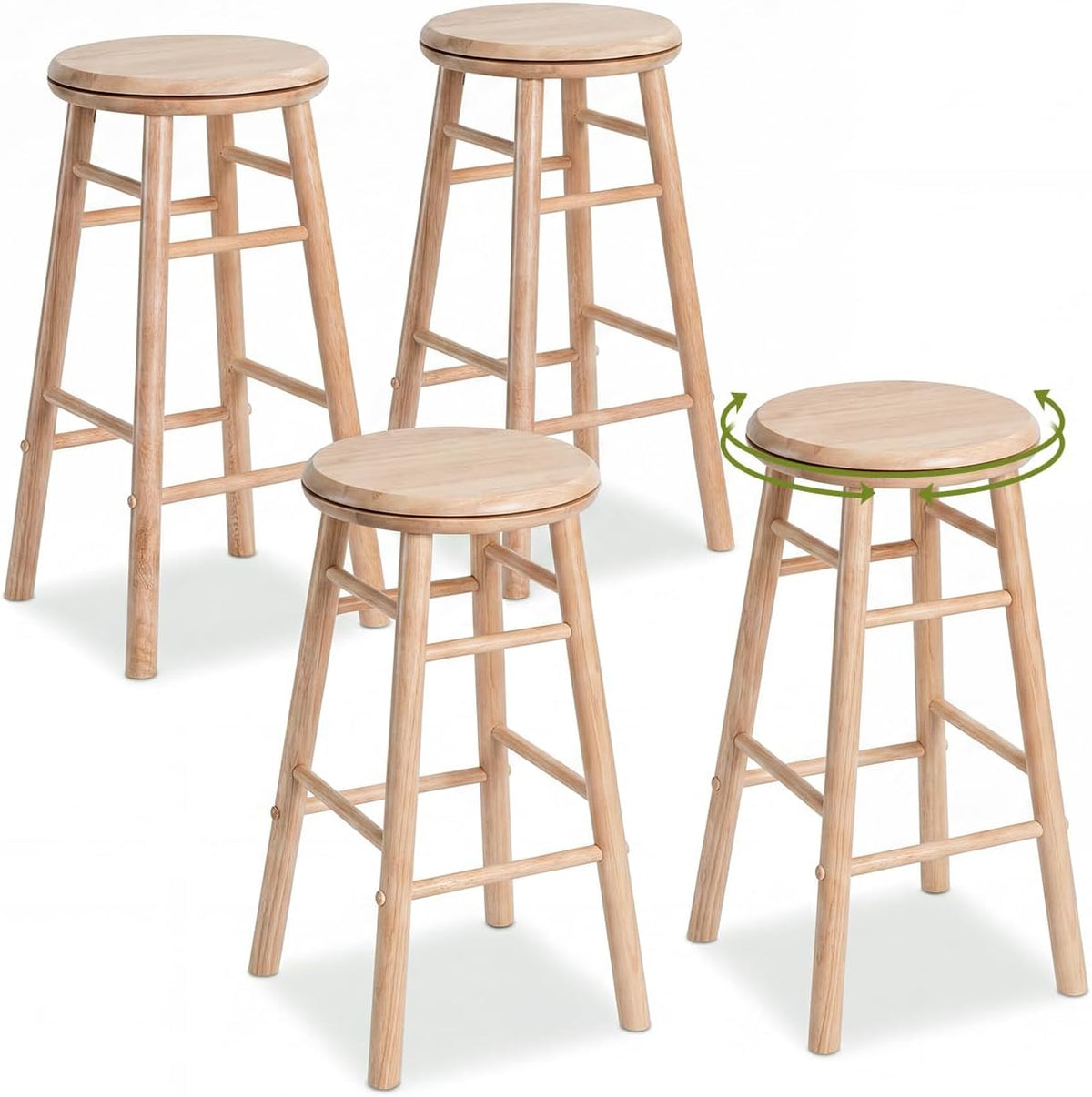 Goflame 24 Inch Swivel Bar Stools Set of 2, Rubber Wood, Walnut | Round Bar Chairs w/Backless Design
