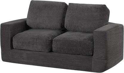 Goflame 2-Seater Floor Couch with Removable Corduroy Cover