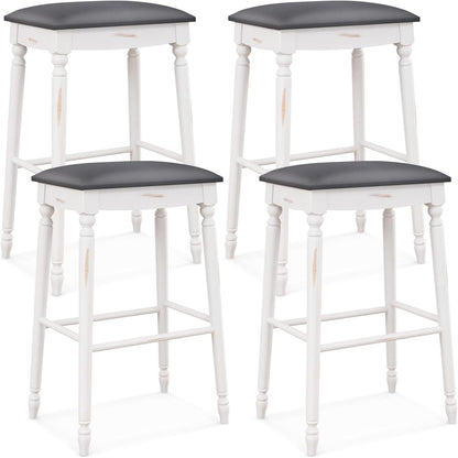 Goflame Bar Stools, 29"/24" Bar Height Saddle Stools w/Padded Seat, Rubber Wood Legs, Footrests & Antiqued Surface