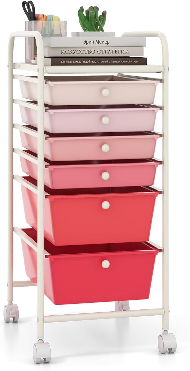 Goflame 6 Storage Drawer Cart Rolling Organizer Cart for Tools
