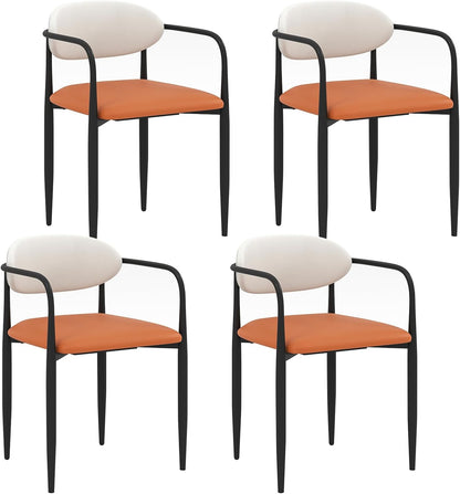 Goflame Modern Dining Chairs Set of 2/4 Faux Leather Upholstered Kitchen Chairs with Orange Padded Seat