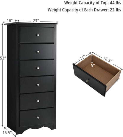 6 Drawer Chest Wooden Dresser Clothes Organizer Bedroom - Goflameus