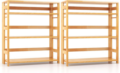 Goflame 4-Tier Bookshelf, 34.5" Floor Storage Shelf w/Rubber Wood Frame, Anti-Toppling Kits, Side Fences