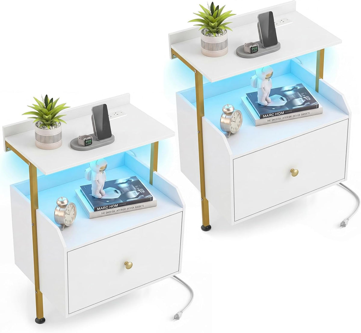 Goflame Nightstand w/Charging Station & LED Light (1/2)