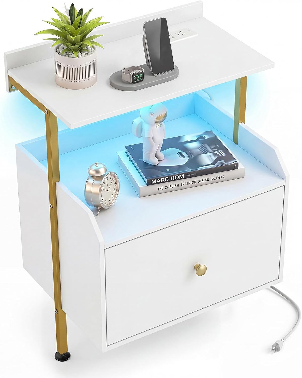 Goflame Nightstand w/Charging Station & LED Light (1/2)