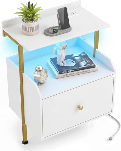 Goflame Nightstand w/Charging Station & LED Light (1/2)
