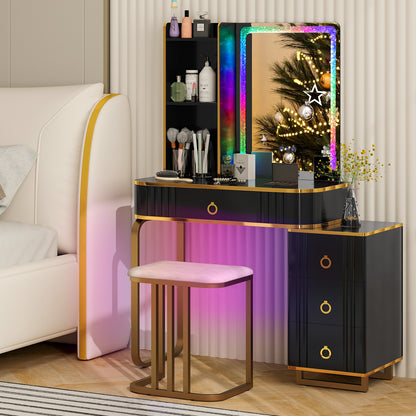RGB Vanity Table Set with Mirror and Lights, Makeup Vanity Desk with Dimmable LED Lights
