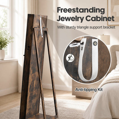Jewelry Cabinet with Full-length Mirror, Jewelry Storage Organizer with Makeup Mirror