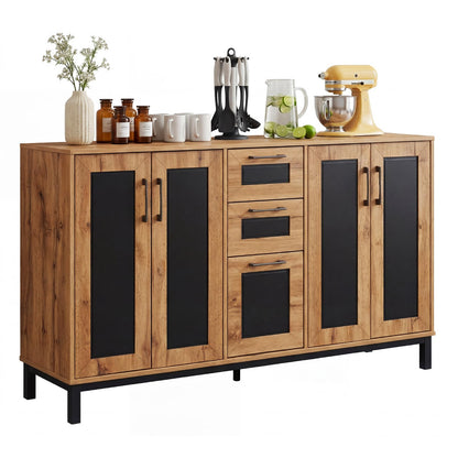 Goflame 63” Sideboard Buffet Cabinet with 3 Drawers & Storage Shelves