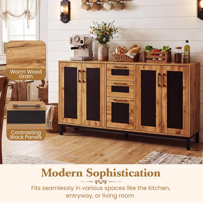Goflame 63” Sideboard Buffet Cabinet with 3 Drawers & Storage Shelves