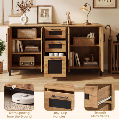Goflame 63” Sideboard Buffet Cabinet with 3 Drawers & Storage Shelves
