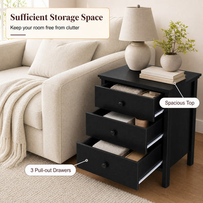 Goflame Modern 3-Drawer Nightstand Wooden Bedside Table
