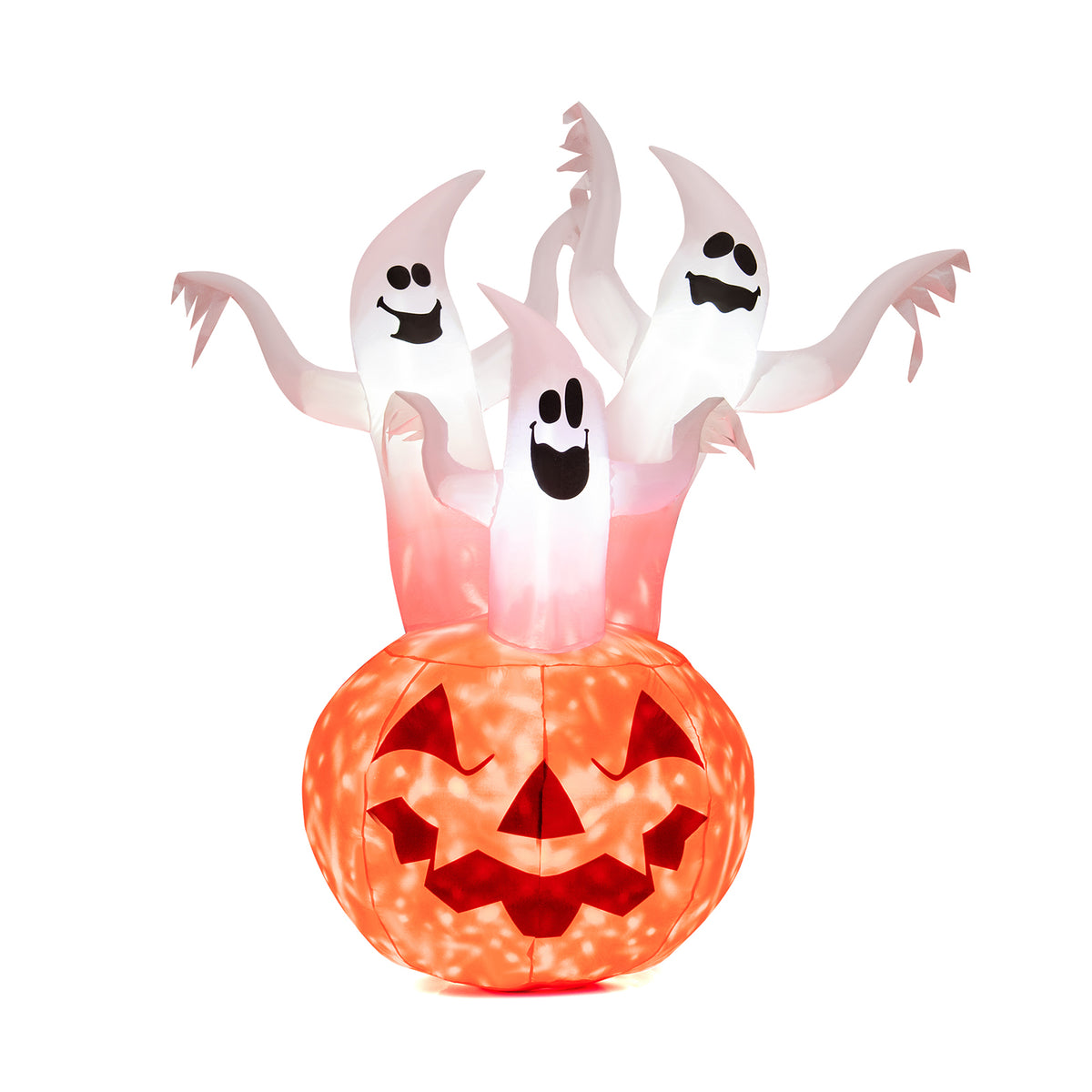 6FT Halloween Inflatable 3 Ghosts in Pumpkin, Blow Up Yard Decoration with Built-in LED Lights & Blower