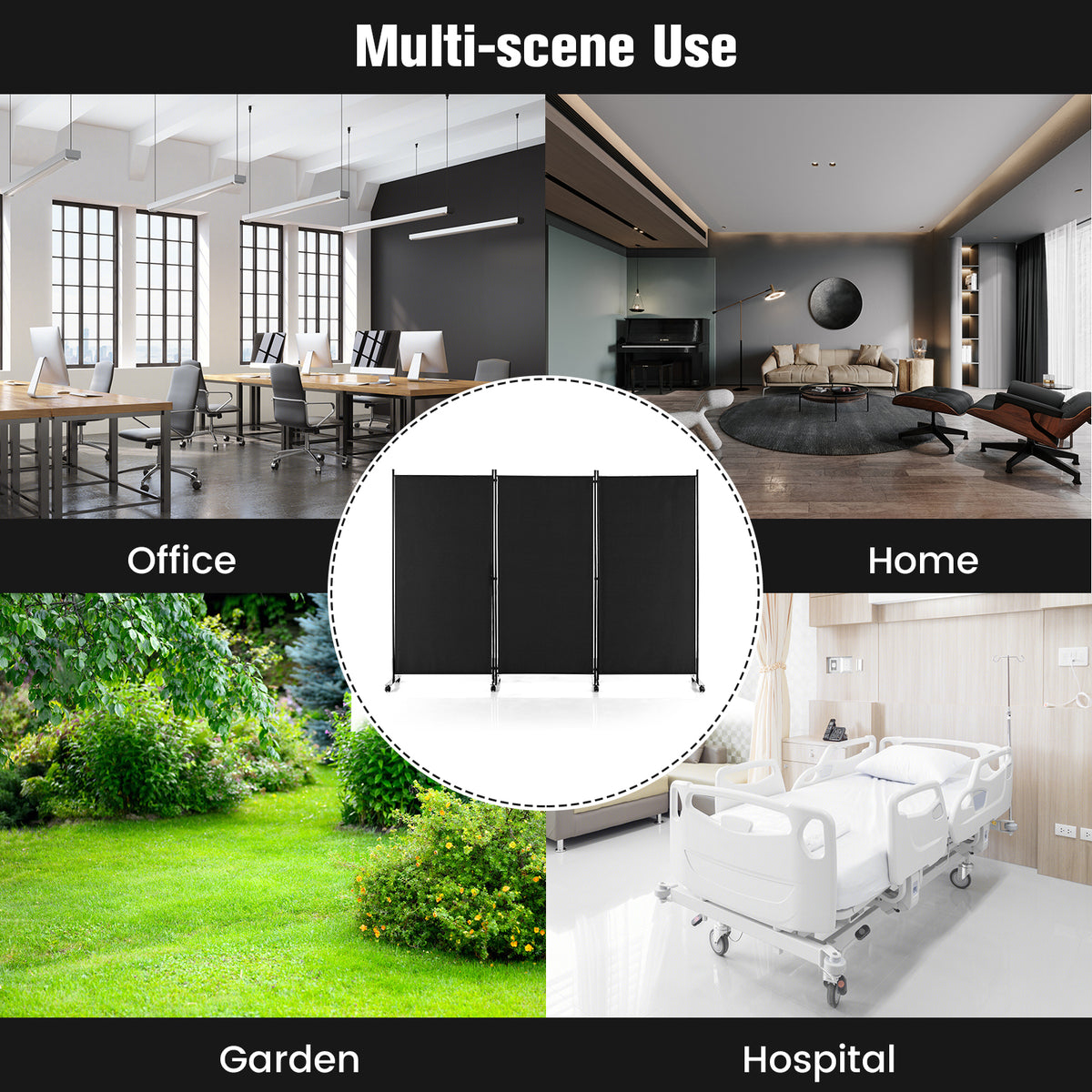 3 Panel Folding Room Divider, 6FT Rolling Privacy Screen with Lockable Wheels